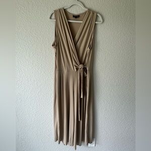 Nina Leonard Beige Sleeveless Jumpsuit Women’s XL Tie Waist Pockets